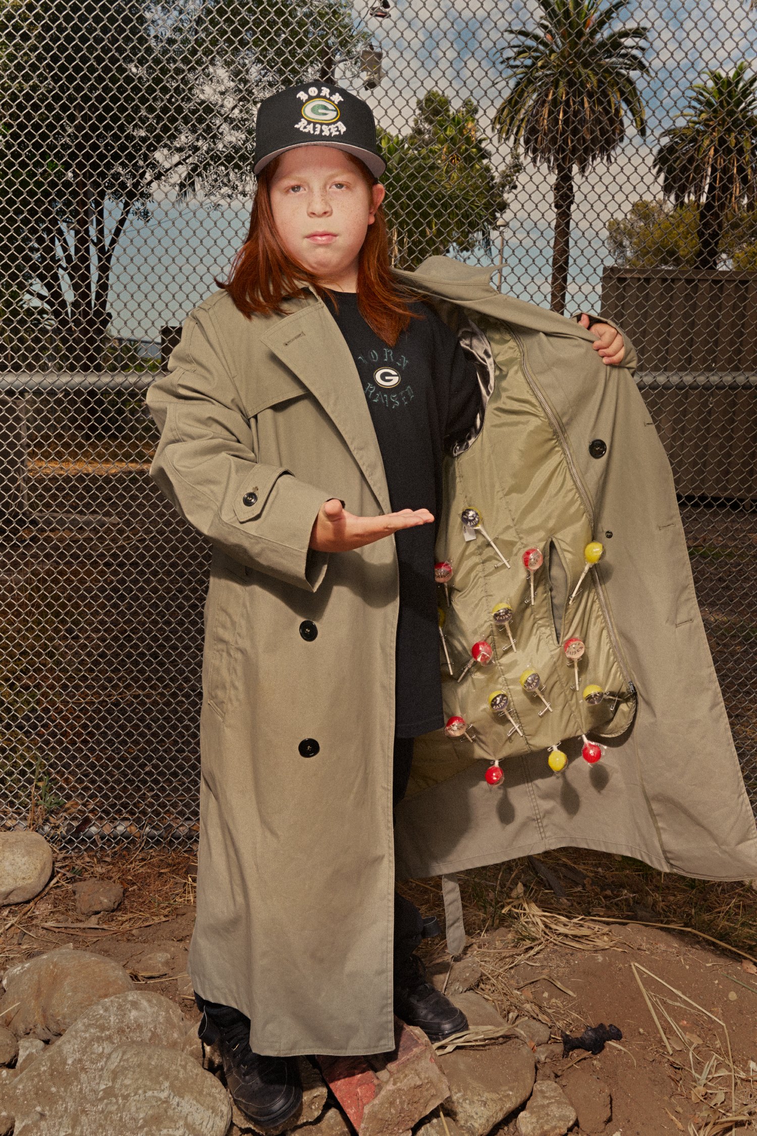 Born x Raised × NFL — portrait in a trench coat