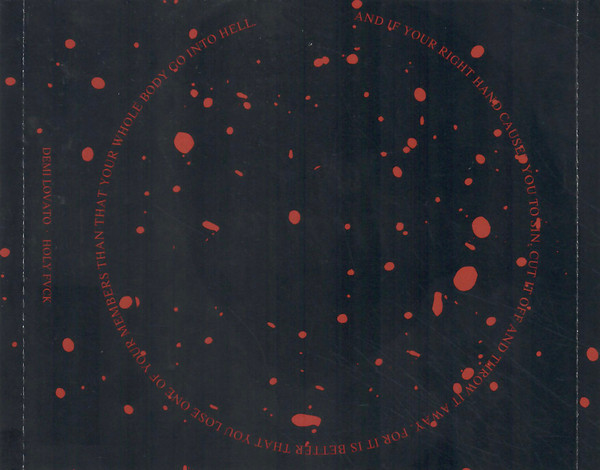 Demi Lovato — Holy Fvck CD packaging: tray inlay — splatter and circular lyric text