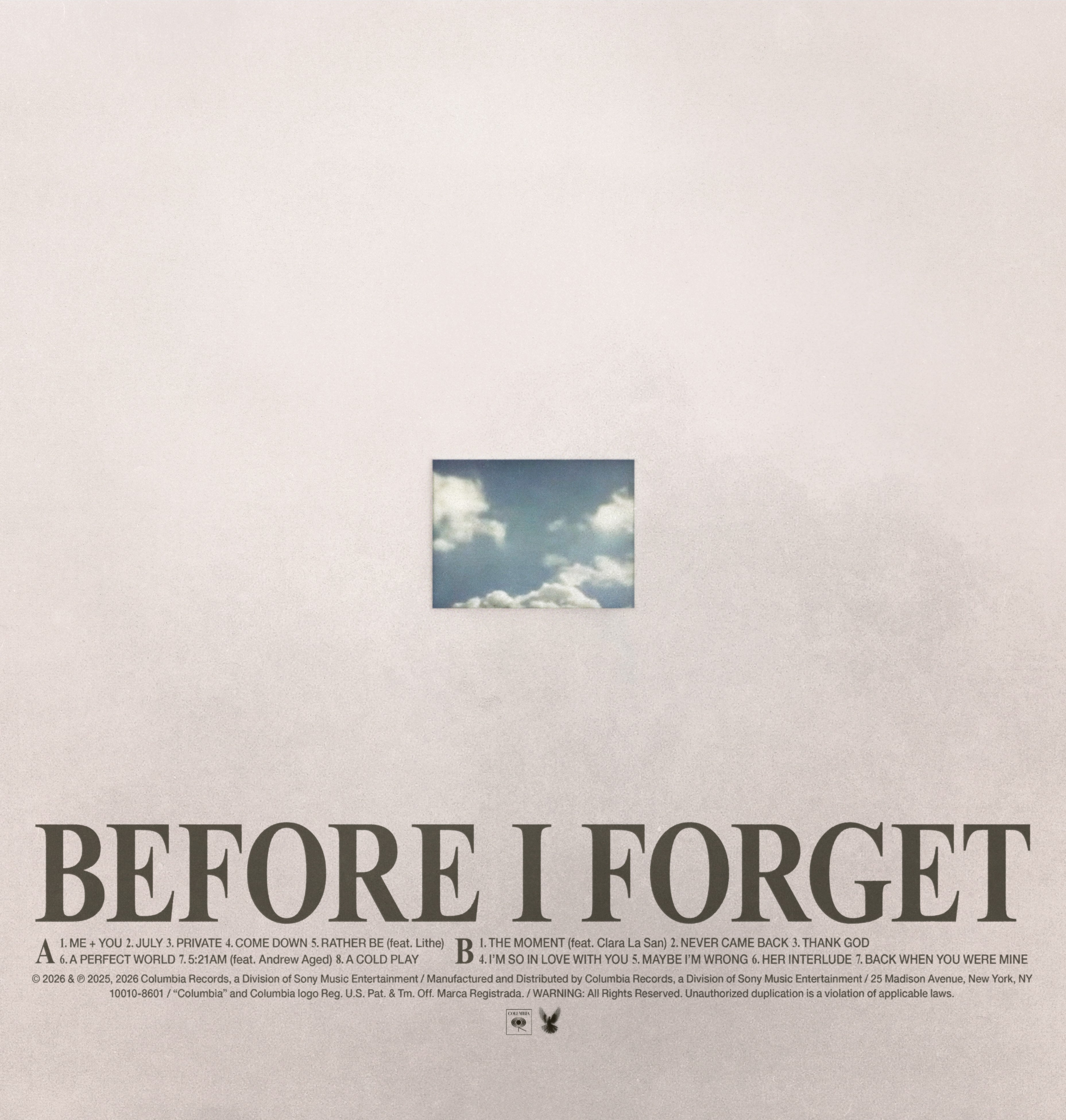 The Kid Laroi — Before I Forget vinyl, jacket back cover