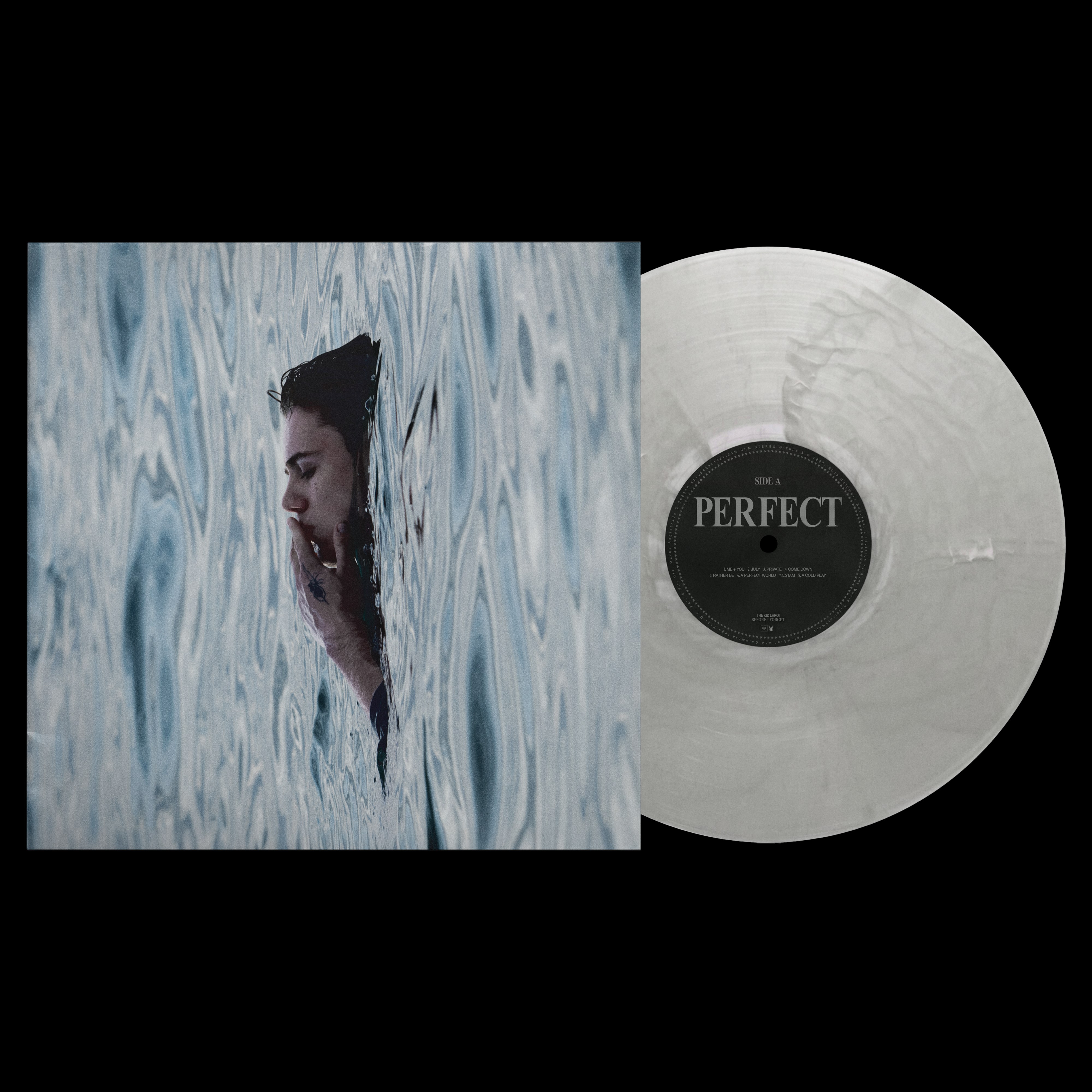 The Kid Laroi — Before I Forget vinyl, jacket with the clear marbled disc