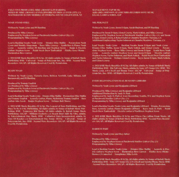 Noah Cyrus — The Hardest Part CD booklet: credits page