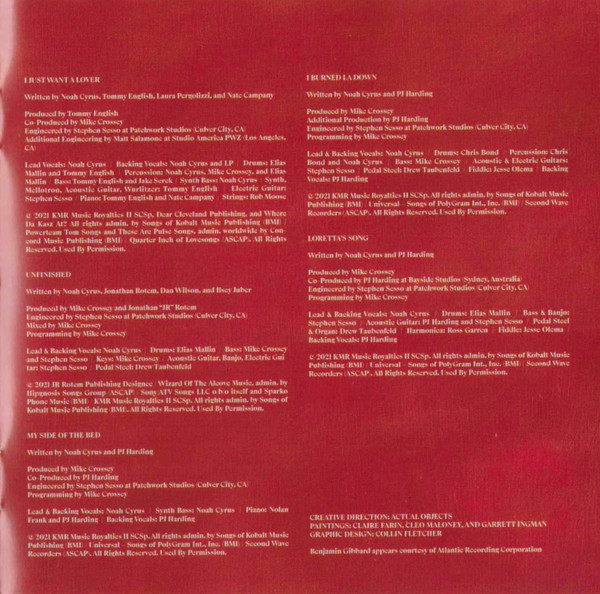 Noah Cyrus — The Hardest Part CD booklet: credits page