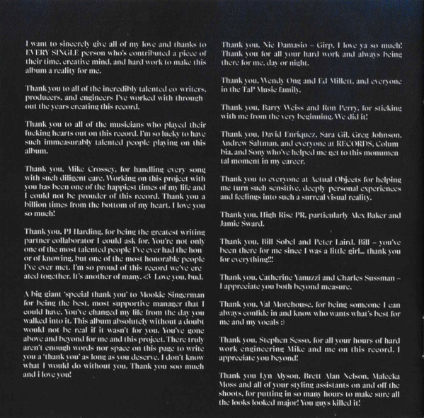 Noah Cyrus — The Hardest Part CD booklet: acknowledgments page