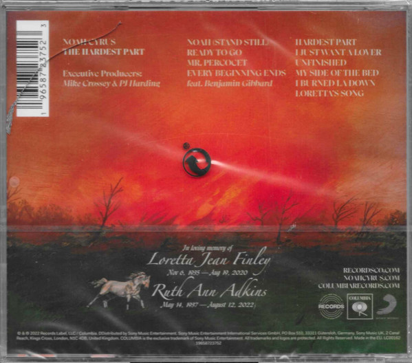 Noah Cyrus — The Hardest Part CD booklet: back cover in jewel case