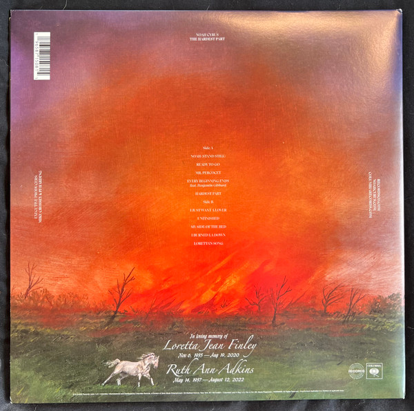 Noah Cyrus — The Hardest Part vinyl packaging: signed US LP, back