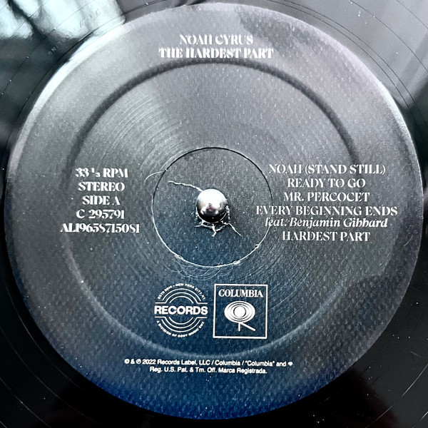 Noah Cyrus — The Hardest Part vinyl packaging: US label close-up, side A