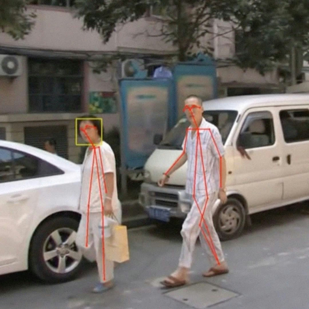 Salem — surveillance collage, two pedestrians with skeletal tracking overlays
