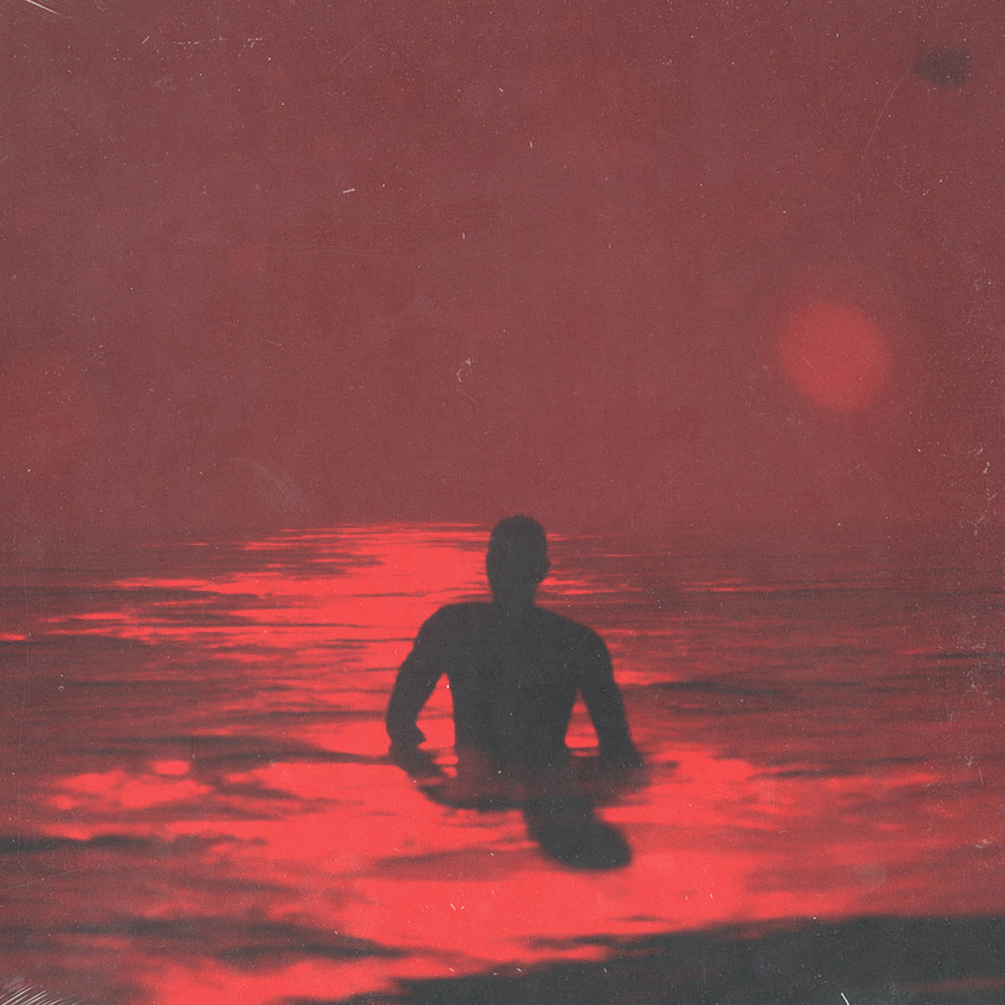 Shlohmo — Heaven Inc., campaign graphic, figure wading in red water