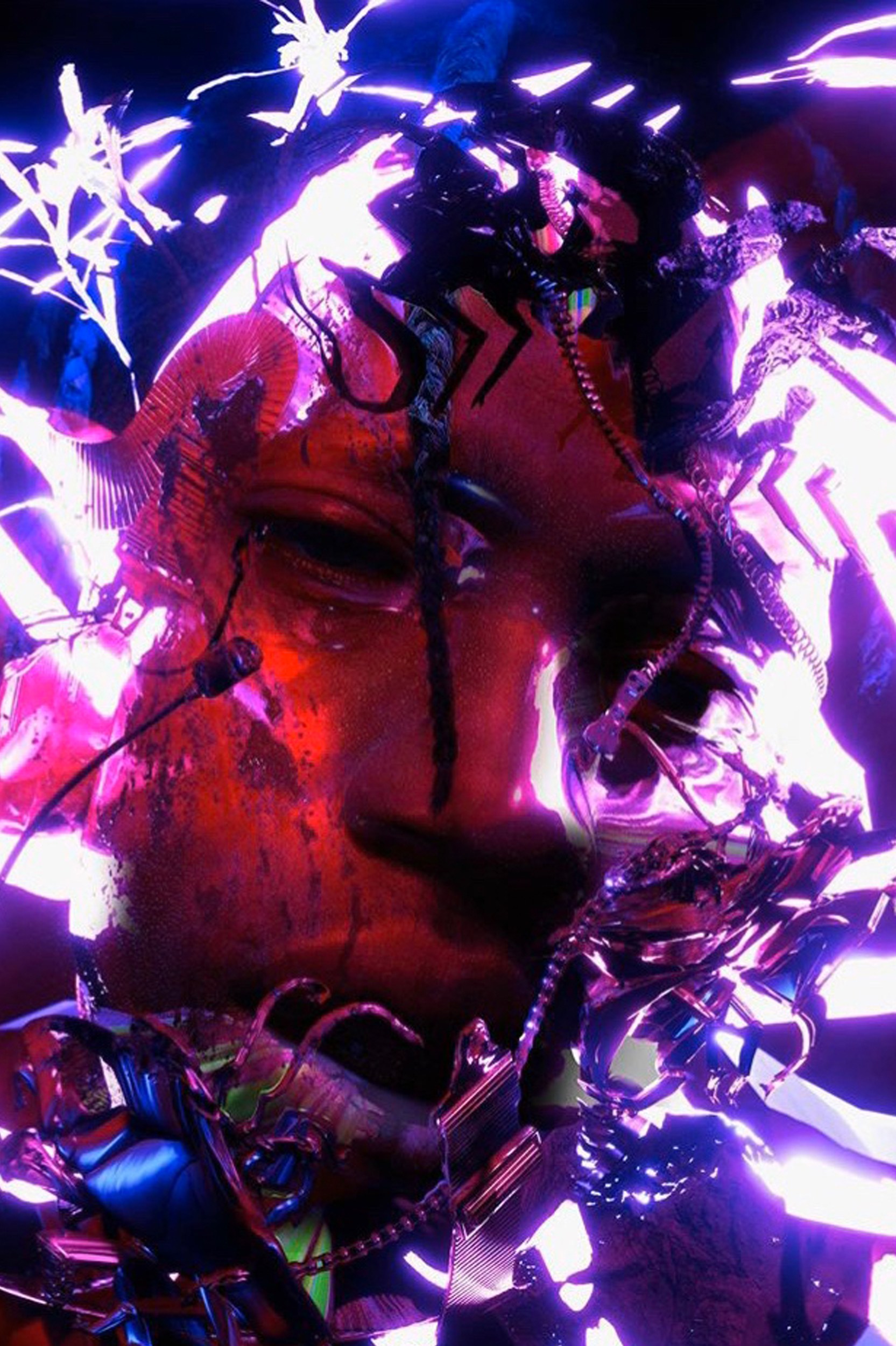Travis Scott — artwork, face with chrome insects