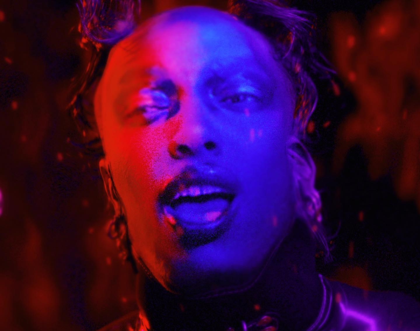 Yves Tumor — Jackie, film still in red and blue
